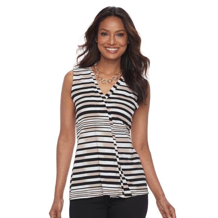 Women's Dana Buchman Pleated V-neck Tank, Size: Medium, Beig/green (beig/khaki)
