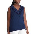 Plus Size Chaps Ruffle Lace-up Tank, Women's, Size: 3xl, Blue