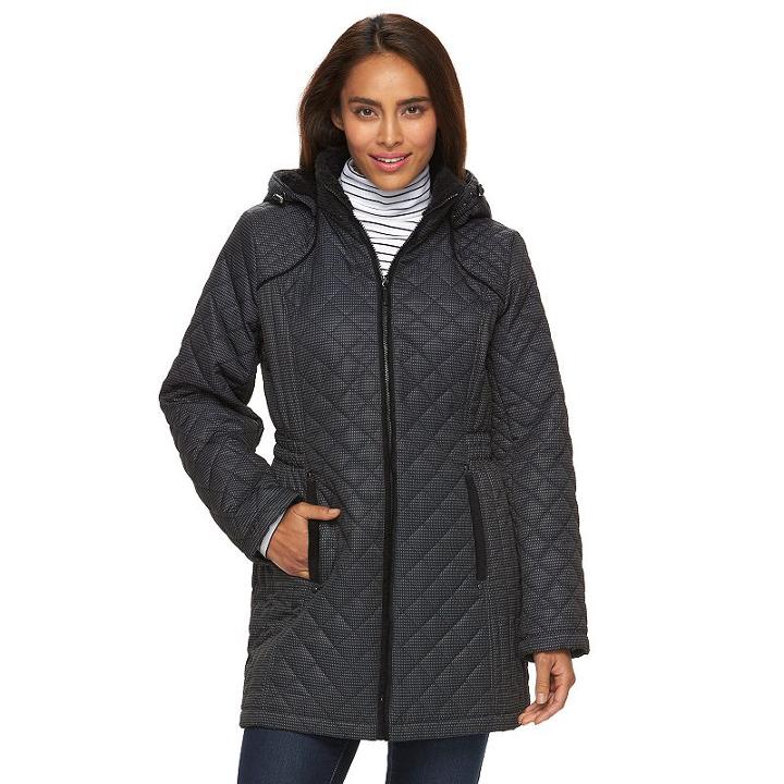 Women's Croft & Barrow&reg; Hooded Printed Quilted Jacket, Size: Large, Light Grey