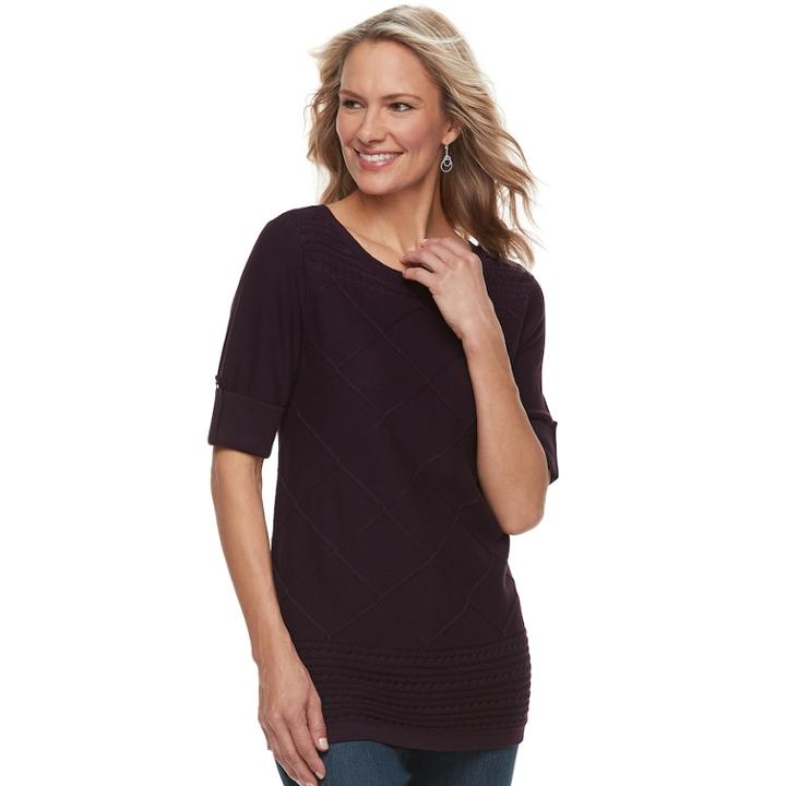 Women's Croft & Barrow&reg; Textured Roll-tab Boatneck Sweater, Size: Xxl, Drk Purple