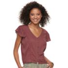 Juniors' American Rag Lace Button Front Top, Size: Large, Drk Purple