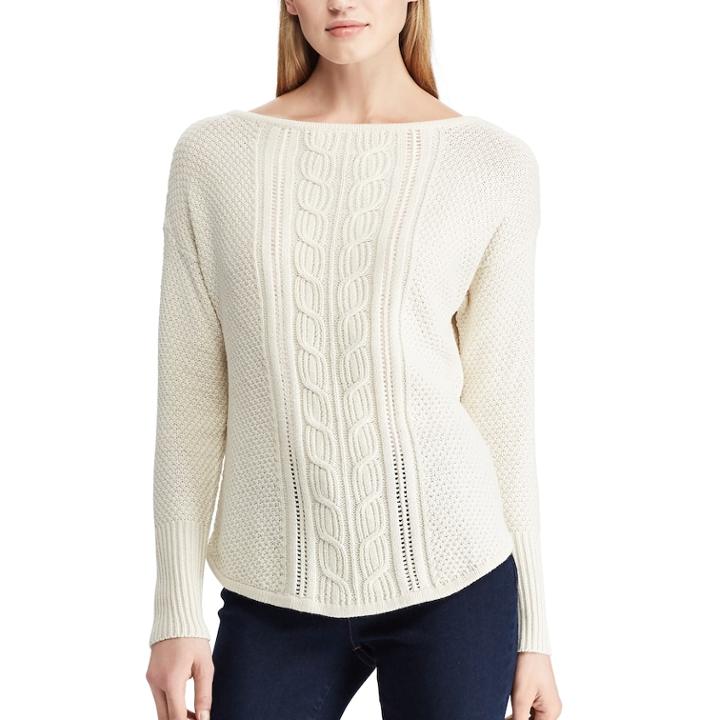 Women's Chaps Cable-knit Boatneck Sweater, Size: Medium, Natural