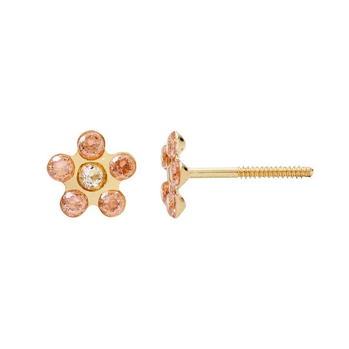 Kids' 14k Gold Cubic Zirconia Flower Stud Earrings, Women's, White