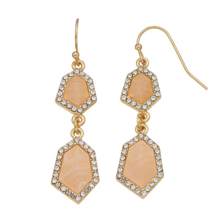 Lc Lauren Conrad Peach Stone Halo Nickel Free Double Drop Earrings, Women's, Pink
