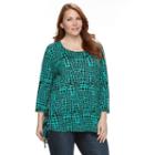 Plus Size Croft & Barrow&reg; Printed Lace-up Tee, Women's, Size: 3xl, Green