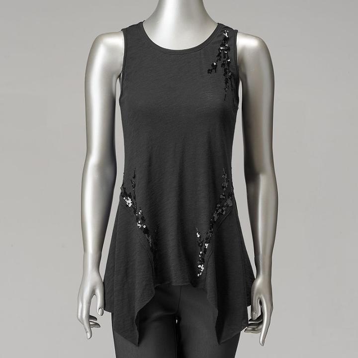 Women's Simply Vera Vera Wang Sequin Handkerchief Tank, Size: Large, Black