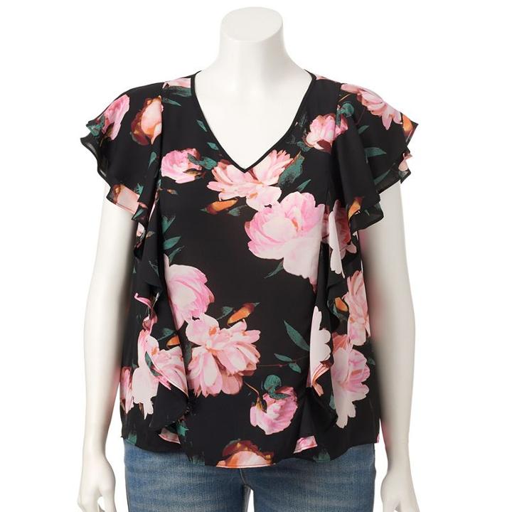 Plus Size Jennifer Lopez Printed Crepe Top, Women's, Size: 1xl, Black