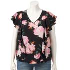 Plus Size Jennifer Lopez Printed Crepe Top, Women's, Size: 1xl, Black