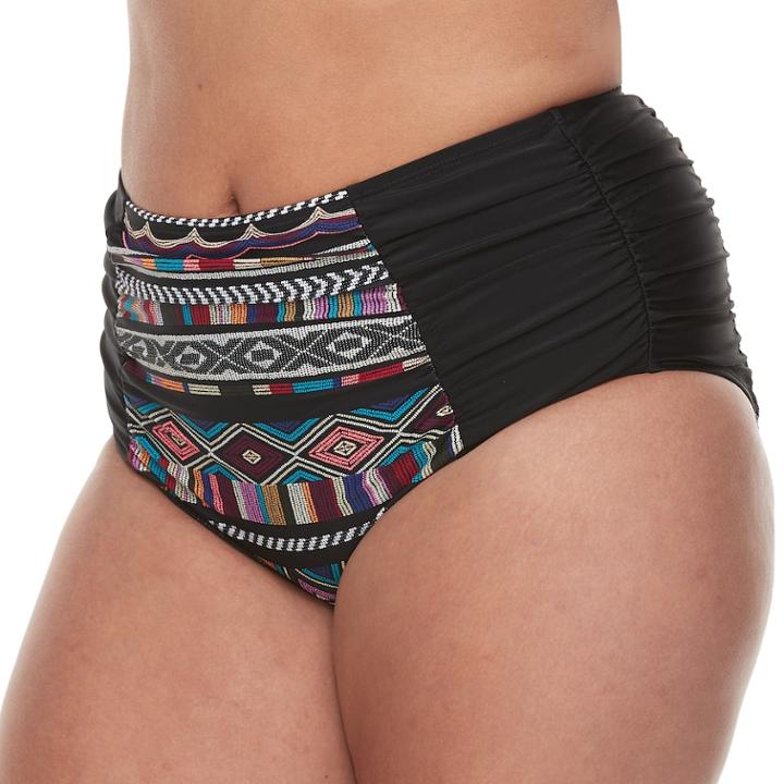 Plus Size Mix And Match Tummy Slimmer Tribal High-waisted Bikini Bottoms, Teens, Size: 1xl, Tanzania