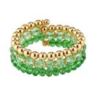 1928 Polished & Faceted Bead Coil Bracelet, Women's, Size: 8, Green