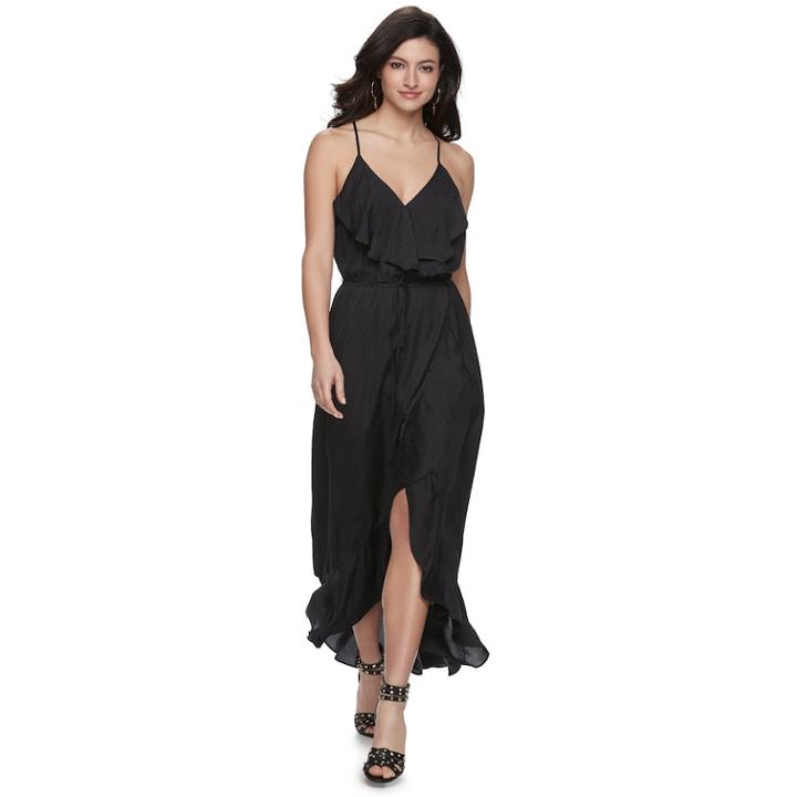 Women's Jennifer Lopez Ruffle Satin Faux-wrap Dress, Size: Large, Black