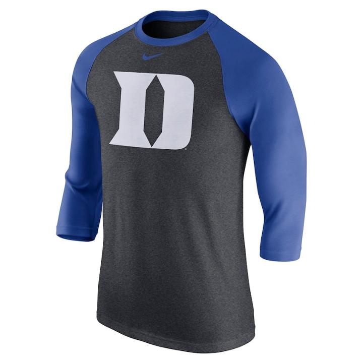 Men's Nike Duke Blue Devils Tri-blend Raglan Tee, Size: Large, Dark Grey