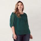 Plus Size Lc Lauren Conrad Pintuck Peasant Top, Women's, Size: 1xl, Green