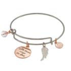 Love This Life Two Tone With Brave Wings She Flies Charm Bangle Bracelet, Women's, Silver