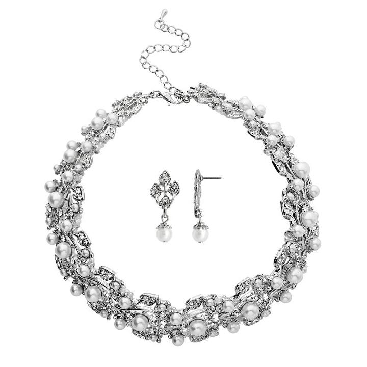 Crystal Allure Vine Collar Necklace And Drop Earring Set, Women's, Size: 12.75, White