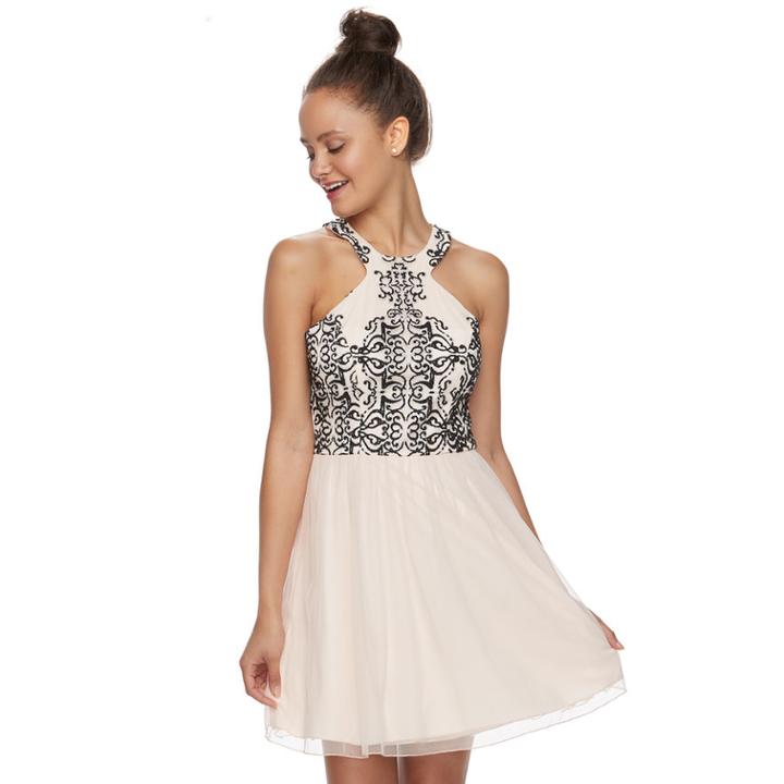 Juniors' Speechless Beaded Tulle Skater Dress, Teens, Size: 1, Brt Orange