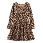 Girls 4-10 Jumping Beans&reg; Long-sleeved Print Skater Dress, Size: 10, Med Beige