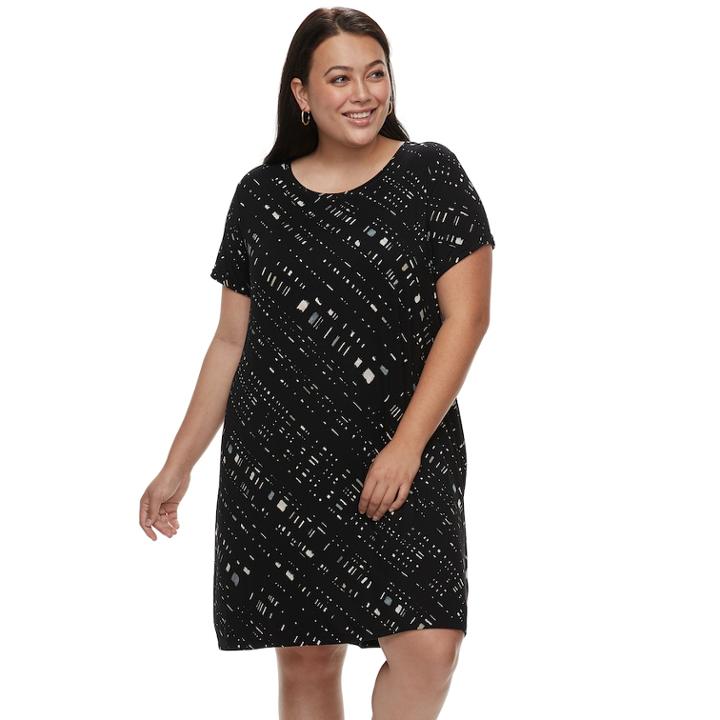 Plus Size Apt. 9&reg; Cuffed T-shirt Dress, Women's, Size: 1xl, Black