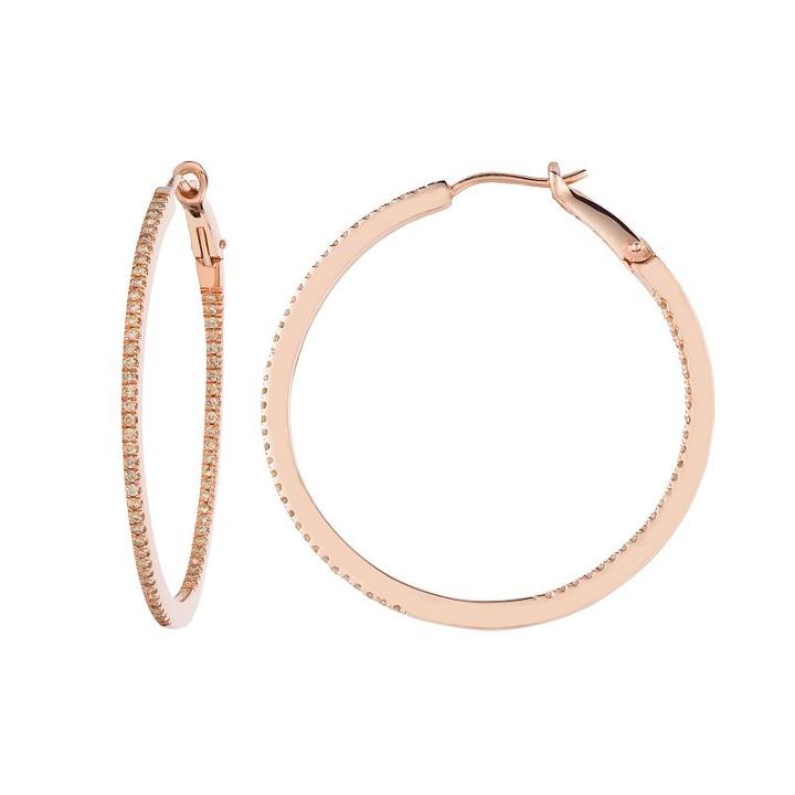 5/8 Carat T.w. Brown Diamond Pink Ion-plated Sterling Silver Inside-out Hoop Earrings, Women's