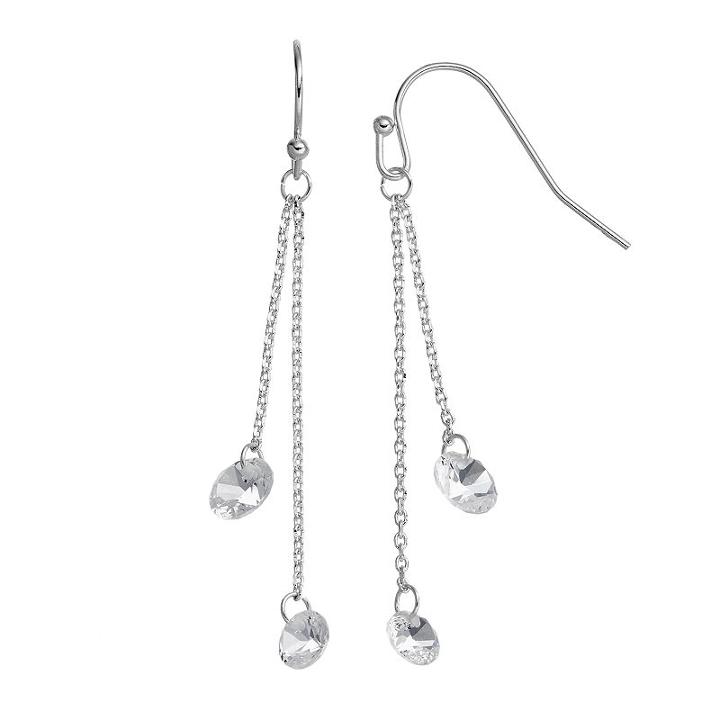 Lc Lauren Conrad Double Chain Simulated Crystal Drop Earrings, Women's, Silver