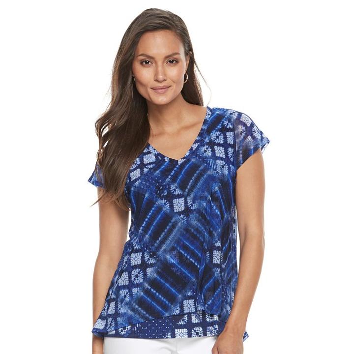 Women's Dana Buchman Printed V-neck Woven Top, Size: Xs, Med Blue