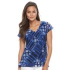 Women's Dana Buchman Printed V-neck Woven Top, Size: Xs, Med Blue