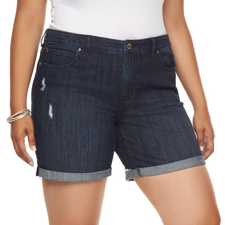 Plus Size Jennifer Lopez Distressed Boyfriend Jean Shorts, Women's, Size: 20 W, Dark Blue
