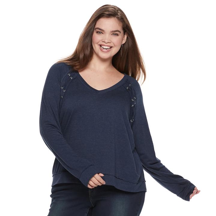 Juniors' Plus Size Mudd&reg; Lace-up Sweatshirt, Teens, Size: 1xl, Blue (navy)