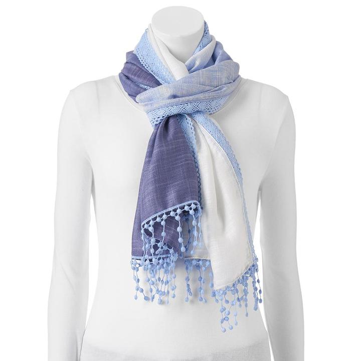 Apt. 9&reg; Dip-dyed Crocheted Oblong Scarf, Women's, Blue (navy)