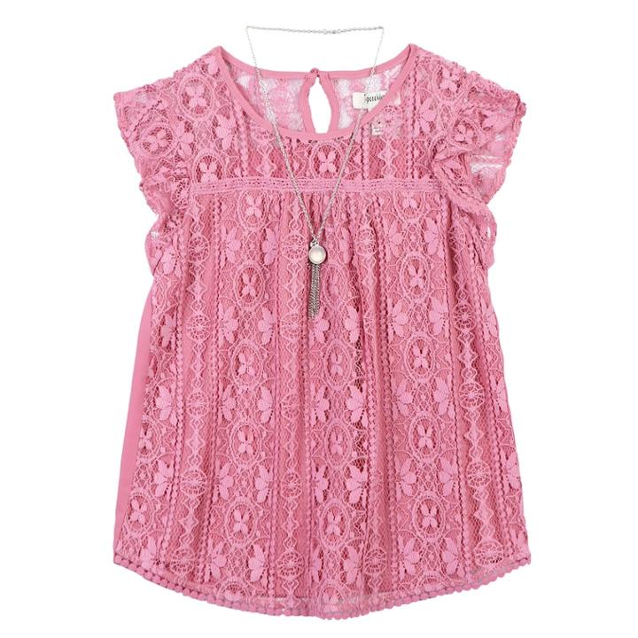 Girls 7-16 Speechless Lace Overlay Tunic Top With Necklace, Size: Medium, Light Pink
