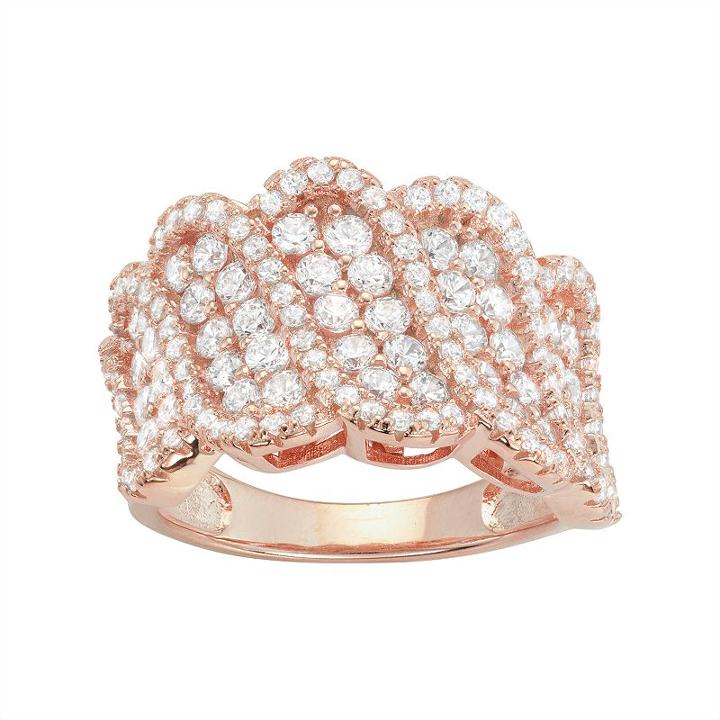14k Rose Gold Over Silver Cubic Zirconia Wave Ring, Women's, Size: 8, White