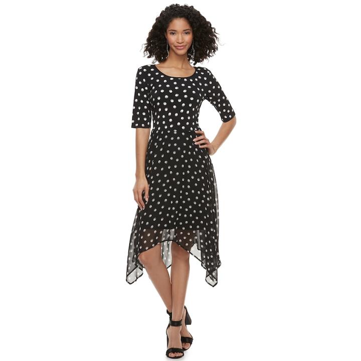 Women's Elle&trade; Printed Handkerchief A-line Dress, Size: Xl, Black