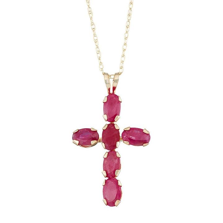 10k Gold Ruby Cross Pendant Necklace, Women's, Size: 18, Red