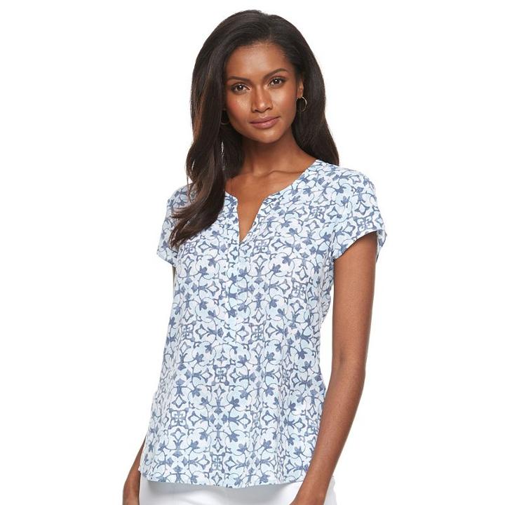 Women's Croft & Barrow&reg; High-low Hem Crepe Henley, Size: Xs, Blue