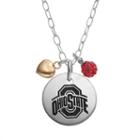 Fiora Crystal Sterling Silver Ohio State Buckeyes Team Logo & Heart Pendant Necklace, Women's, Size: 16, Grey