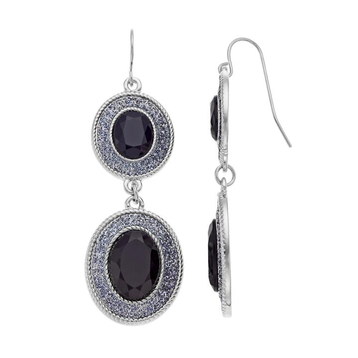 Gray Oval Nickel Free Double Drop Earrings, Women's, Black