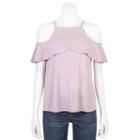 Juniors' Grayson Threads Cold Shoulder Ruffle Top, Girl's, Size: Small, Lt Purple