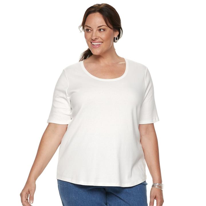 Plus Size Croft & Barrow&reg; Essential Elbow Sleeve Tee, Women's, Size: 1xl, White