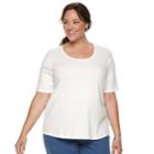 Plus Size Croft & Barrow&reg; Essential Elbow Sleeve Tee, Women's, Size: 1xl, White