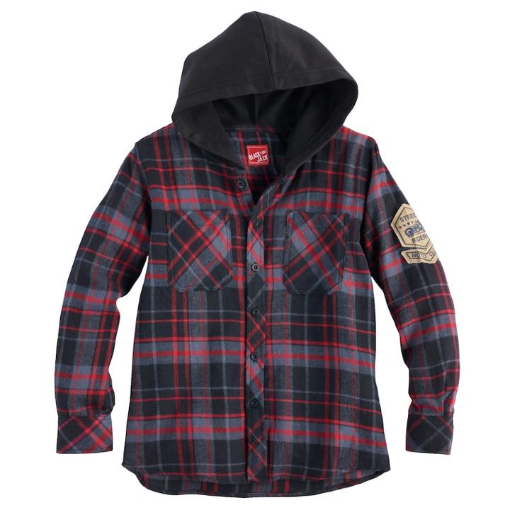 Boys 8-20 Button-down Plaid Flannel Hooded Shirt, Size: Xl, Black