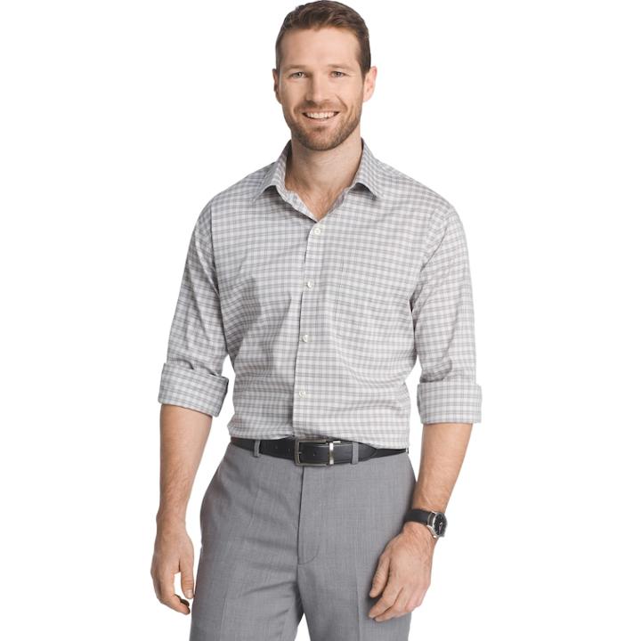Men's Van Heusen Traveler Stretch Classic-fit No-iron Button-down Shirt, Size: Medium, Med Grey