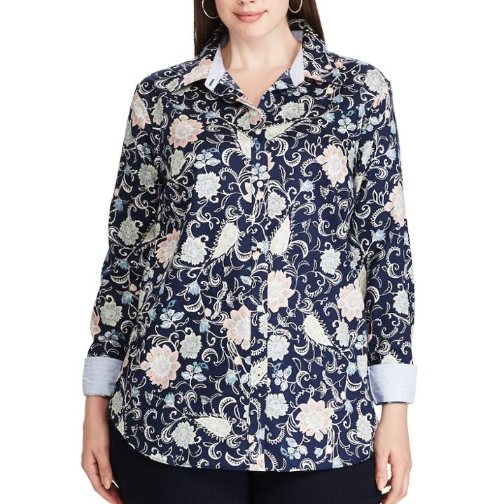 Plus Size Chaps Non-iron Cotton Button-down Shirt, Women's, Size: 2xl, Blue (navy)