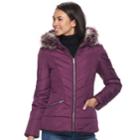 Juniors' Pink Envelope Faux-fur Quilted Puffer Jacket, Teens, Size: Medium, Red