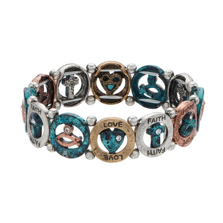 Believe In Simulated Crystal Love, Faith, Hope Stretch Bracelet, Women's, Multicolor