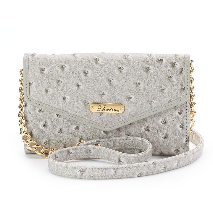 Buxton Ostrich Brights Crossbody Wallet, Women's, Grey