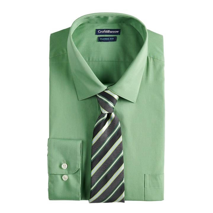 Men's Croft & Barrow&reg; Classic-fit Striped Dress Shirt And Patterned Tie, Size: L-32/33, Green