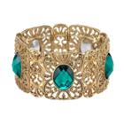 1928 Filigree Faceted Oval Stone Stretch Bracelet, Women's, Size: 7, Green