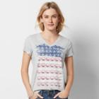 Women's Patriotic Graphic V-neck Tee, Size: Small, Light Grey