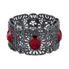 1928 Filigree Faceted Oval Stone Stretch Bracelet, Women's, Size: 7, Red
