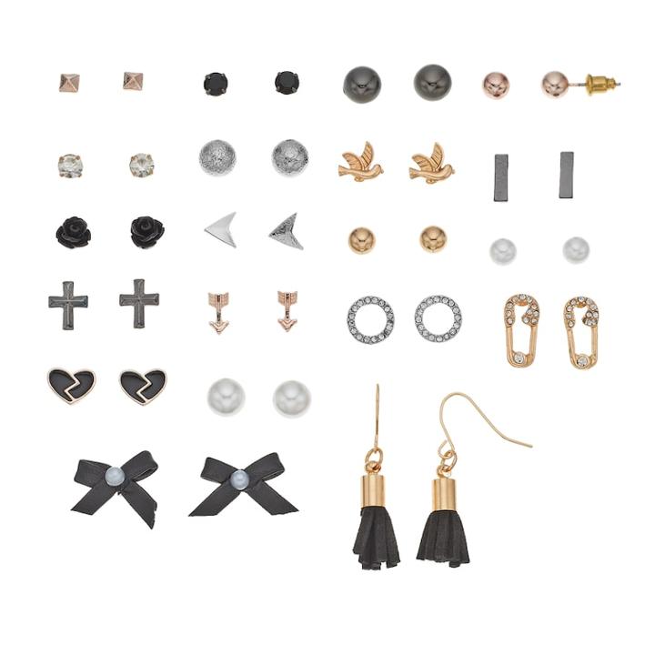 Mudd&reg; Bird, Bow, Cross & Heart Nickel Free Earring Set, Women's, Multicolor